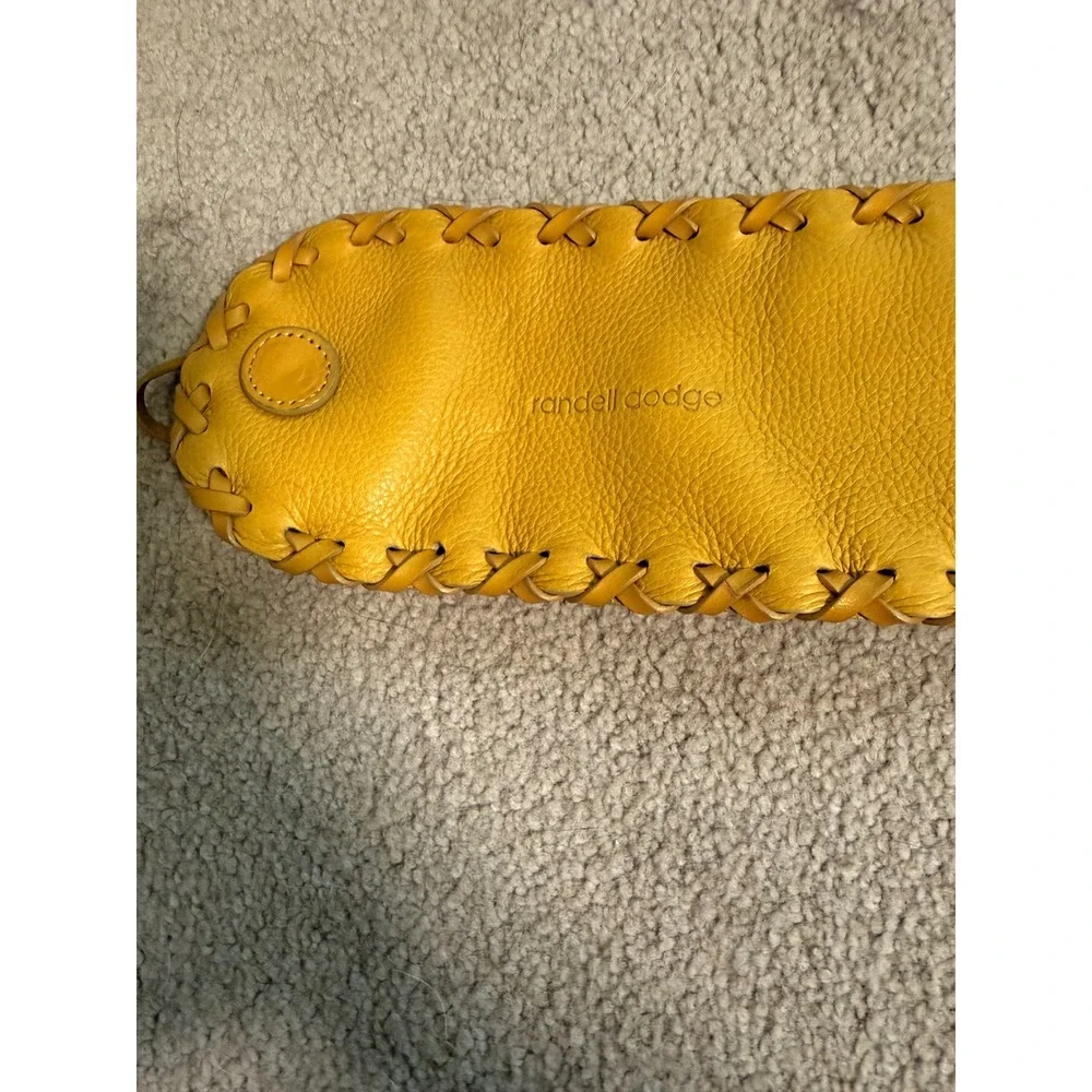 Vtg Randell Dodge Yellow Leather Whipstitch Wide Waist Belt  Made In Italy Boho